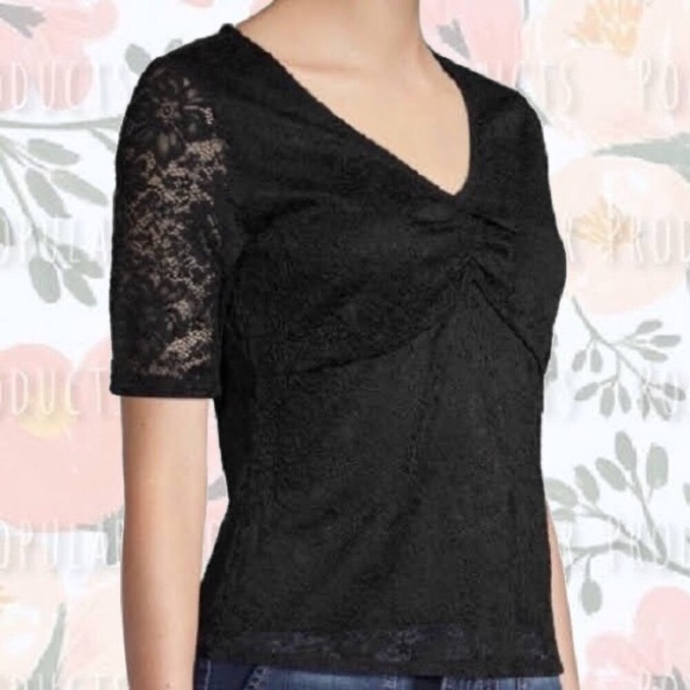 Cinched Lace Blouse, Black